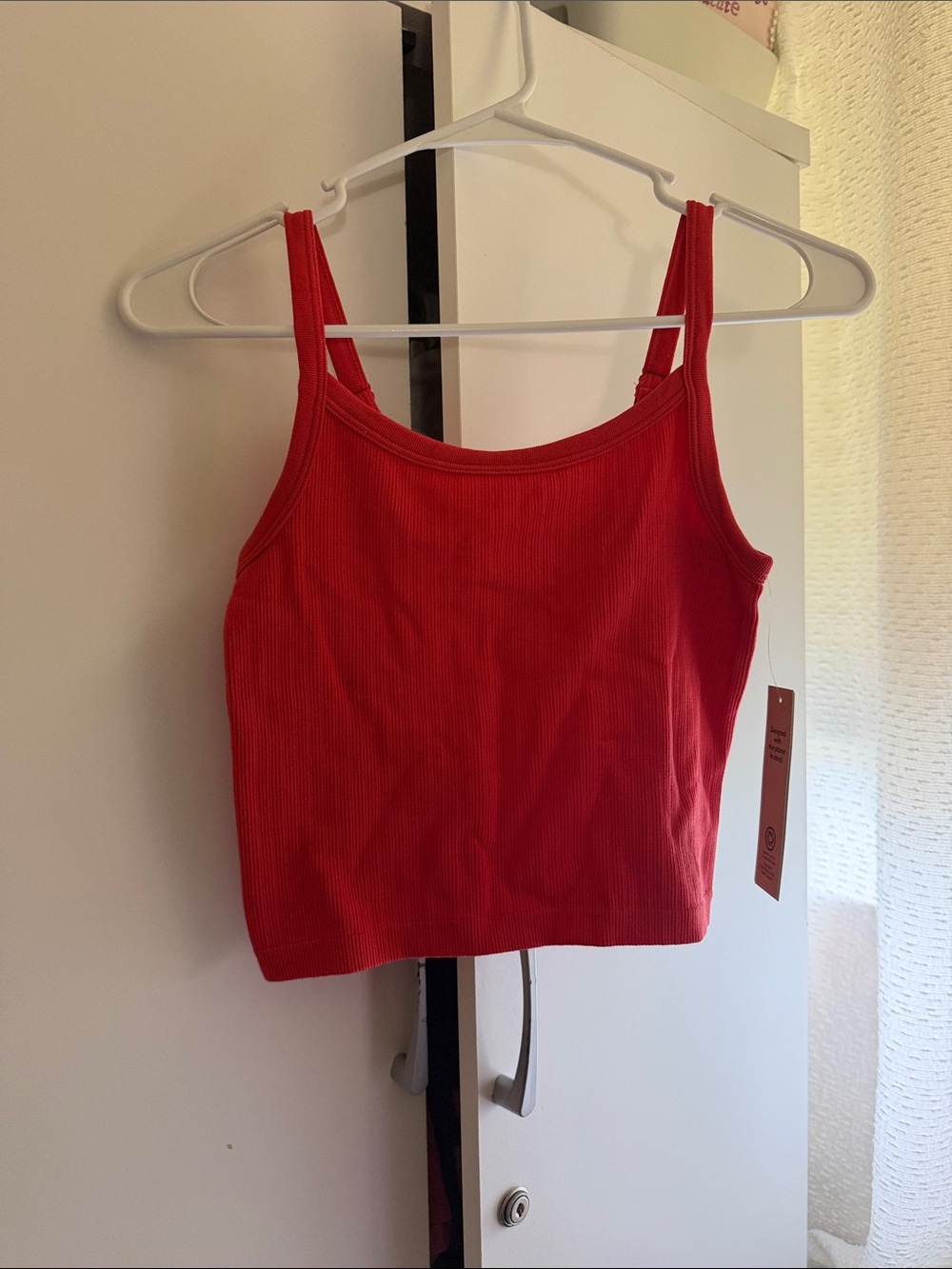 Red Ribbed Tank Top - Women
